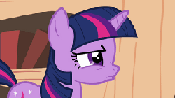 Size: 320x180 | Tagged: safe, screencap, spike, twilight sparkle, pony, unicorn, g4, it's about time, animated, duo, feather, floppy ears, golden oaks library, levitation, magic, puffy cheeks, quill, sweat, telekinesis, tickle torture, tickling, trembling, unicorn twilight