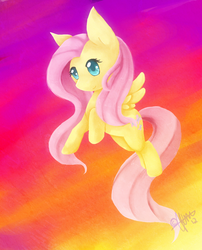 Size: 1050x1300 | Tagged: safe, artist:nayobe, fluttershy, pegasus, pony, g4, female, flying, mare, smiling, solo, spread wings, three quarter view, wings