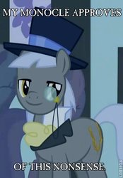 Size: 353x506 | Tagged: safe, edit, edited screencap, screencap, caesar, count caesar, earth pony, pony, g4, green isn't your color, caption, hat, image macro, male, monocle and top hat, solo focus, stallion