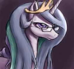 Size: 900x835 | Tagged: safe, artist:gsphere, princess celestia, alicorn, pony, g4, colored sketch, disapproval, female, glasses, hellsing, mare, reading glasses, solo, stern