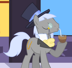 Size: 477x446 | Tagged: safe, screencap, caesar, count caesar, earth pony, pony, g4, drink, hat, male, monocle and top hat, solo, stallion