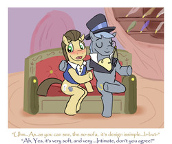 Size: 992x833 | Tagged: safe, artist:lupinrager, caesar, count caesar, davenport, earth pony, pony, g4, caesarport, duo, duo male, hat, male, monocle and top hat, sitting, stallion