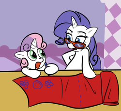 Size: 432x396 | Tagged: safe, artist:furseiseki, rarity, sweetie belle, pony, unicorn, g4, duo, duo female, female, filly, glasses, mare, sisters