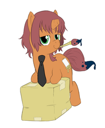 Size: 504x615 | Tagged: safe, artist:vcr, broken horn, horn, katawa shoujo, necktie, paintbrush, ponified, rin tezuka