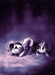 Size: 727x1000 | Tagged: safe, artist:kp-shadowsquirrel, rarity, sweetie belle, g4, monochrome, sisters