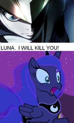 Size: 420x700 | Tagged: safe, edit, edited screencap, screencap, princess luna, alicorn, pony, g4, casshern, casshern sins, crossover, death threat, female, mare, threat