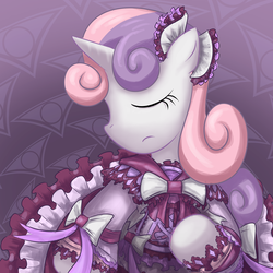 Size: 800x800 | Tagged: safe, artist:saturnspace, sweetie belle, pony, g4, clothes, dress, eyes closed, female, lolita fashion, solo