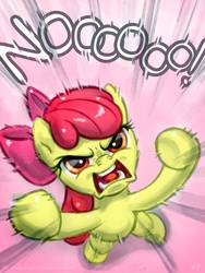 Size: 750x1000 | Tagged: safe, artist:kp-shadowsquirrel, apple bloom, earth pony, pony, g4, big no, bipedal, female, filly, no, scrunchy face, solo