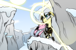 Size: 600x400 | Tagged: artist needed, safe, fluttershy, pegasus, pony, g4, crossover, dovahshy, explicit source, flash, skyrim, solo, the elder scrolls
