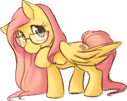 Size: 689x545 | Tagged: safe, artist:widdlez, fluttershy, pegasus, pony, g4, blushing, female, glasses, looking at you, mare, raised hoof, simple background, smiling, solo, standing, three quarter view, transparent background, wings