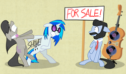 Size: 1700x1000 | Tagged: safe, artist:kymsnowman, dj pon-3, octavia melody, vinyl scratch, g4, billy mays, ponified