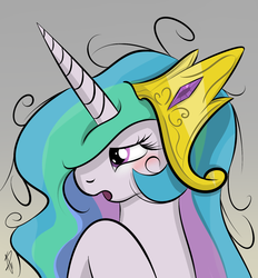 Size: 1300x1400 | Tagged: dead source, safe, artist:sonicrainboom93, princess celestia, alicorn, pony, g4, bed mane, blushing, crown, female, morning ponies, solo