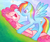 Size: 600x500 | Tagged: safe, artist:kiwie, pinkie pie, rainbow dash, earth pony, pegasus, pony, g4, female, lesbian, question mark, ship:pinkiedash, shipping, wingboner