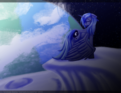 Size: 2000x1538 | Tagged: safe, artist:inuhoshi-to-darkpen, princess luna, pony, g4, female, moon, s1 luna, sad, solo