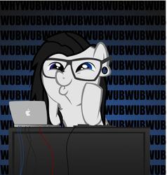 Size: 652x685 | Tagged: source needed, safe, artist:thisisdashie, dashface, dubstep, glasses, ponified, skrillex, wub