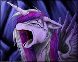 Size: 2500x2000 | Tagged: safe, artist:inuhoshi-to-darkpen, princess cadance, pony, g4, crying, despair, eyes closed, female, floppy ears, messy mane, open mouth, princess sadance, sad, solo, spread wings
