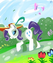 Size: 2160x2586 | Tagged: safe, artist:vcdabbird, rarity, butterfly, g4, hat, high res