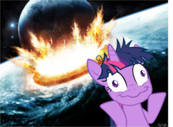 Size: 1377x1006 | Tagged: safe, twilight sparkle, pony, g4, apocalypse, armageddon, earth shattering kaboom, female, twilight snapple