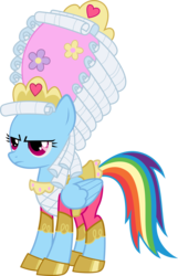 Size: 4005x6200 | Tagged: dead source, safe, artist:fehlung, rainbow dash, pegasus, pony, g4, swarm of the century, absurd resolution, clothes, dashie antoinette, dress, female, jewelry, marie antoinette, rainbow dash is not amused, simple background, solo, tiara, transparent background, unamused, vector, wig