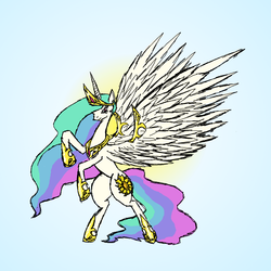 Size: 1500x1500 | Tagged: safe, artist:php15, princess celestia, alicorn, pony, g4, crown, female, hoof shoes, jewelry, mare, rearing, regalia, solo, spread wings, wings