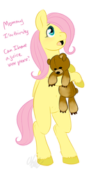 Size: 526x916 | Tagged: dead source, safe, artist:cartoonlion, fluttershy, pony, g4, bipedal, filly, teddy bear