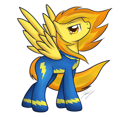 Size: 1108x1050 | Tagged: dead source, safe, artist:sierraex, spitfire, pegasus, pony, g4, clothes, female, loose hair, mare, simple background, solo, spread wings, uniform, white background, windswept mane, wings, wonderbolts uniform
