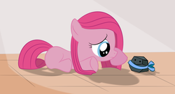 Size: 1384x746 | Tagged: safe, artist:easteu, pinkie pie, earth pony, pony, g4, female, filly, filly pinkie pie, hilarious in hindsight, pet rock, pinkamena diane pie, rock, younger