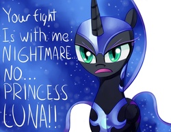 Size: 900x695 | Tagged: safe, artist:negativefox, nightmare moon, alicorn, pony, g4, female, frown, solo, tsundere, tsundere moon
