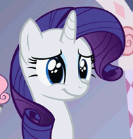 Size: 191x200 | Tagged: safe, edit, edited screencap, screencap, rarity, sweetie belle, pony, unicorn, g4, season 2, sisterhooves social, animated, cute, eyes, female, gif, horn, mare, picture for breezies, raribetes, reaction image, reversed, solo focus
