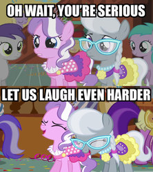 Size: 640x720 | Tagged: safe, edit, edited screencap, screencap, diamond tiara, silver spoon, g4, caption, comic, glasses, image macro, oh wait you're serious, screencap comic