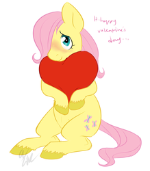 Size: 718x818 | Tagged: dead source, safe, artist:cartoonlion, fluttershy, pegasus, pony, g4, blushing, crotchboobs, cute, female, filly, hair over one eye, heart, heart pillow, hug, nudity, pillow, pillow hug, simple background, sitting, smiling, solo, teats, unshorn fetlocks, valentine, white background, younger