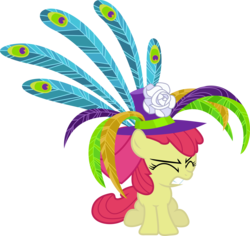 Size: 6000x5662 | Tagged: safe, artist:lightningtumble, apple bloom, earth pony, pony, g4, the cutie pox, absurd resolution, eyes closed, feathered hat, female, filly, foal, hat, peacock feathers, simple background, solo, transparent background, vector