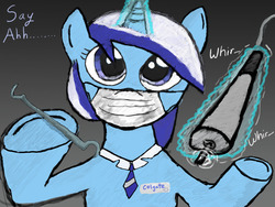 Size: 1280x960 | Tagged: safe, artist:dejiko07, minuette, pony, unicorn, g4, dentist, drill, female, solo