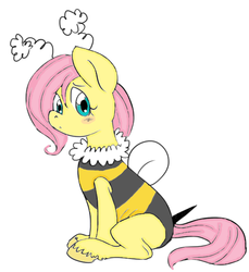 Size: 482x527 | Tagged: safe, artist:cartoonlion, artist:tommymocacci, fluttershy, bee, pegasus, pony, g4, animal costume, bee costume, blushing, clothes, costume, cute, female, filly, filly fluttershy, flutterbee, hilarious in hindsight, shyabetes, solo, younger