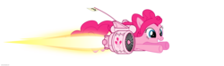 Size: 4000x1190 | Tagged: safe, artist:larsurus, pinkie pie, earth pony, pony, g4, female, flying, grin, jet, jetpack, simple background, smiling, solo, transparent background