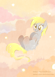 Size: 980x1385 | Tagged: safe, artist:kelsea-chan, derpy hooves, pegasus, pony, g4, cloud, cute, derpabetes, female, mare, on a cloud, solo