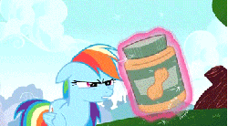 Size: 360x200 | Tagged: safe, screencap, rainbow dash, g4, the mysterious mare do well, animated, female, hub logo, peanut butter