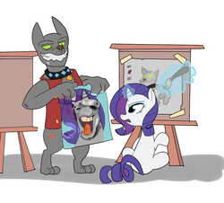 Size: 1000x902 | Tagged: safe, artist:klondike, rarity, rover, diamond dog, g4, bust, hoers, magic, painting, picture, portrait