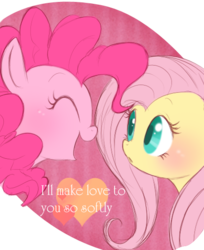 Size: 429x526 | Tagged: safe, artist:mn27, fluttershy, pinkie pie, earth pony, pegasus, pony, g4, blushing, female, heart, implied lovemaking, implied sex, lesbian, mare, ship:flutterpie, shipping