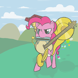 Size: 800x800 | Tagged: dead source, safe, artist:acidandgrit, pinkie pie, earth pony, parasprite, pony, g4, accordion, banjo, cymbals, female, harmonica, musical instrument, one man band, solo, tuba