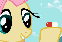 Size: 700x480 | Tagged: source needed, safe, edit, edited screencap, screencap, fluttershy, pony, g4, may the best pet win, animated, blue pill, female, red pill, the matrix