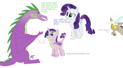 Size: 2337x1303 | Tagged: safe, artist:diegotan, discord, rarity, spike, oc, draconequus, dracony, dragon, hybrid, original species, pony, unicorn, g4, adult spike, dragicorn, family, female, horn, interspecies, interspecies offspring, male, mare, offspring, older, older spike, parent:rarity, parent:spike, parents:sparity, ship:sparity, shipping, simple background, straight, transparent background, wings