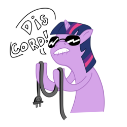 Size: 2000x2000 | Tagged: safe, artist:blue-von, artist:reecyboy42, twilight sparkle, pony, unicorn, g4, dat ass, dis cord, female, high res, hoof hold, lip bite, mare, power cord, pun, simple background, solo, sunglasses, transparent background, vector