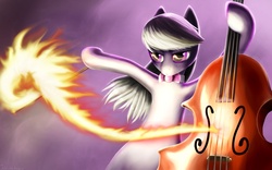 Size: 1680x1050 | Tagged: safe, artist:rautakoura, octavia melody, earth pony, pony, g4, bipedal, cello, female, fire, musical instrument, solo