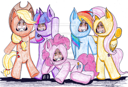 Size: 900x612 | Tagged: dead source, safe, artist:italosiblings, applejack, fluttershy, pinkie pie, rainbow dash, twilight sparkle, g4, aphex twin, deviantart watermark, donkey rhubarb, female, obtrusive watermark, parody, watermark