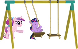 Size: 8652x5500 | Tagged: safe, artist:drfatalchunk, princess cadance, twilight sparkle, a canterlot wedding, g4, absurd resolution, filly, simple background, swing, transparent background, vector