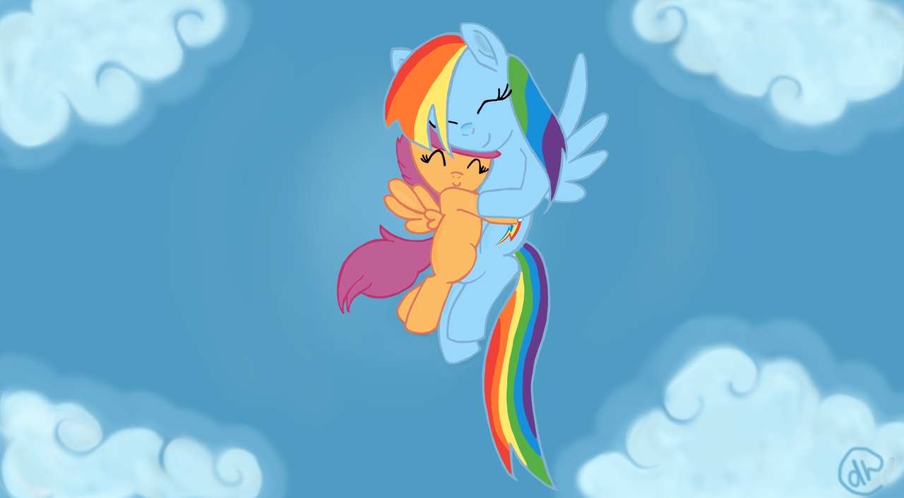 scootaloo and rainbow dash flying