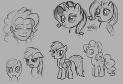 Size: 500x344 | Tagged: safe, artist:lemondevil, pinkie pie, rainbow dash, rarity, human, g4, female, humanized, sketch