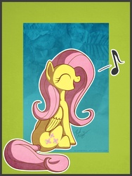 Size: 2000x2660 | Tagged: safe, artist:bigponymac, fluttershy, pegasus, pony, g4, eyes closed, female, high res, mare, music notes, singing, sitting, smiling, solo