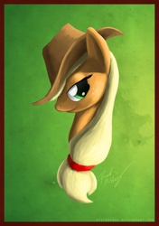 Size: 1874x2663 | Tagged: safe, artist:bigponymac, applejack, earth pony, pony, g4, applejack's hat, bust, cowboy hat, female, freckles, hat, lidded eyes, mare, portrait, solo